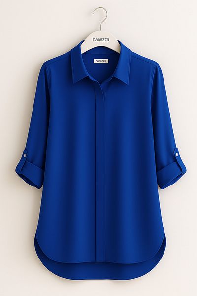 Hanezza Plus Size 42-52 Evening Dress Satin Jessica Shirt - Sax Fold Sleeve
