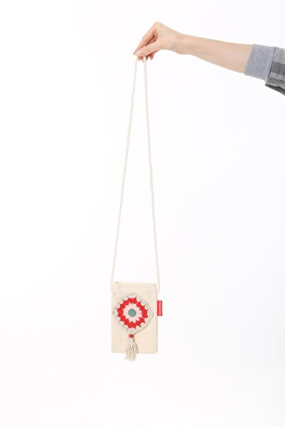 Baghashtag Red Pattern Hand Embroidered Canvas Phone Bag