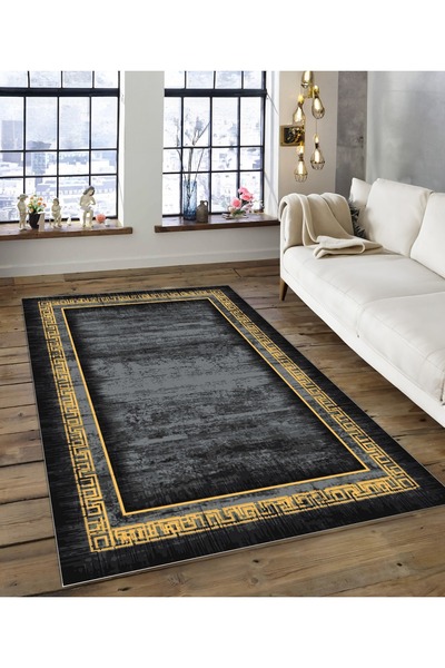 Dijidekor Shine M(135) Covor decorativ digital cu imprimeu negru, fără franju...