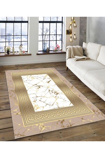 Dijidekor Shine M(147) Gold Fringeless Non-Slip Based Digital Printed Decorat...