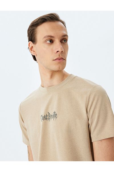Koton New Season Slogan Printed Short Sleeve Pique Fabric Crew Neck Slim Fit T-Shirt