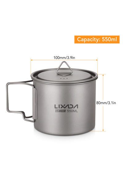 LIXADA كوب ماء Lixada خفيف الوزن من التيتانيوم بسعة 550 مل مع مقبض قابل للطي ...