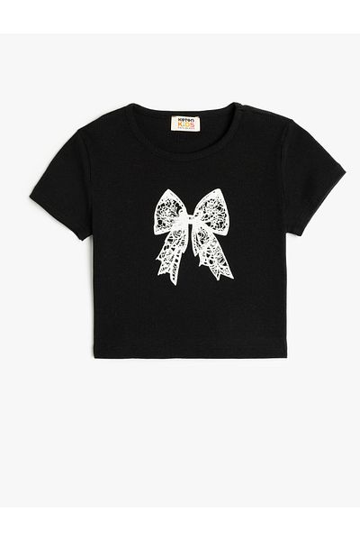 Koton New Season Crew Neck Short Sleeve Bow Detailed Cotton T-Shirt
