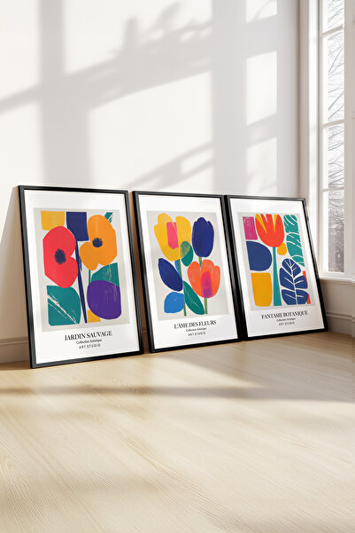 STARYUNA Moderni set slika sa cvetnim motivima i crnim okvirom, 3-dijelna sli...