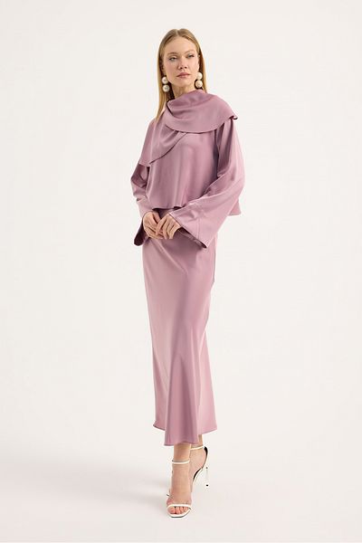 Birgül Bektaş Dusty Rose Flounce Satin Blouse