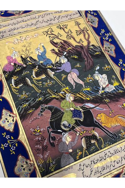 Hasyılmaz Handmade Miniature Painting of Hunters and Predators 30X20 cm
