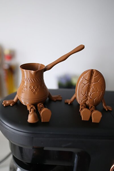 teknotrust 2'li Cezve ve Kahve Tanesi Seti - Ayaklı Sevimli Kahve Köşesi Seti