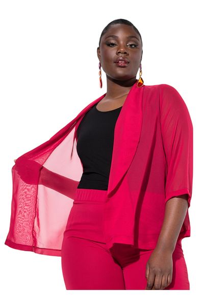 MAMAYAGA Women's Plus Size Chiffon Tulle Draped Stylish Combiner Curve Three Quarter Sleeve Jacket