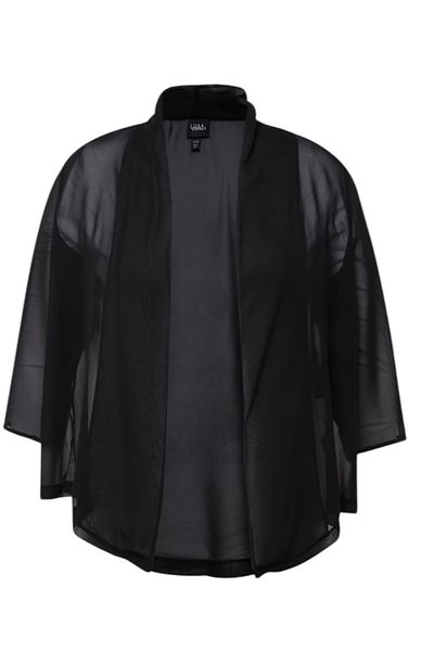 MAMAYAGA Women's Plus Size Chiffon Tulle Draped Stylish Combiner Curve Three Quarter Sleeve Jacket