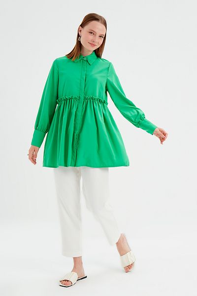 Birgül Bektaş Green Gathered Balloon Tunic
