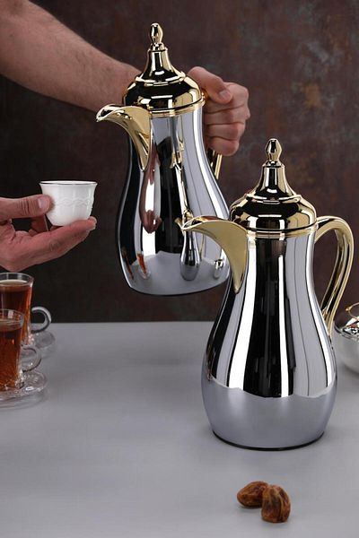 aljahwari 2-piece tea and coffee thermos set, nickel color