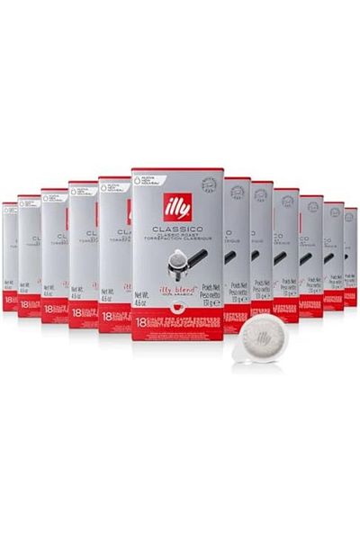 illy E.S.E. Coffee - Single-Serve Coffee Capsules & Pods - Classico Medium Roast - 18 Count, 12 Pack