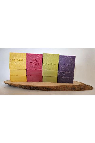 MBB ETİCARET Natural Production Soap Mixed (Safran-Rose-Lavender-Aleovera) Set of 12