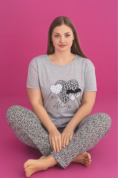 Farya Home طقم بيجامة X-Dreamy مقاس كبير من القطن بطبعة جلد الفهد وأكمام قصيرة