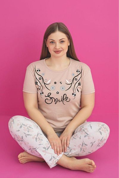 Farya Home طقم بيجامة X-Dreamy مقاس كبير من القطن بأكمام قصيرة