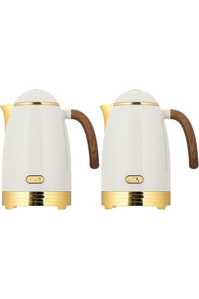 ALSAIF Coffee And Tea Vaccum Flask Set In Ivory/gold / Leak-proof And Keeps Drinks Hot 1.0/1.0 Liter