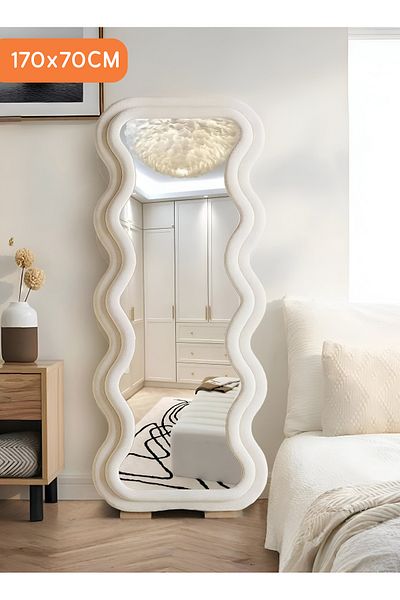 Taimi Rectangular Wavy Mirror 170x70cm wooden frame White