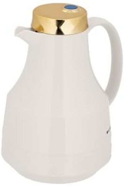 ALSAIF Coffee And Tea Vaccum Flask In White/gold / Leak-proof And Keeps Drinks Hot 1 Liter