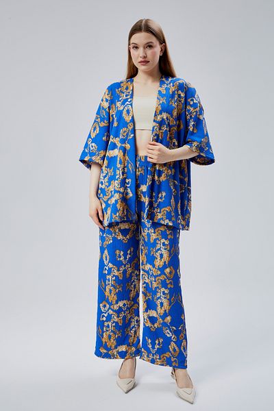 M MOONCOVER Women's Comfortable Summer Kimono and Loose Pants with Pockets Two Piece Set