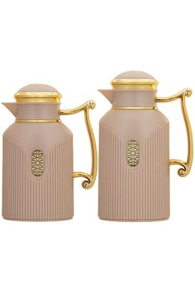 ALSAIF Deva Coffee And Tea Vaccum Flask Set In Brown/gold / Leak-proof And Keeps Drinks Hot 1.0/0.7 Liter
