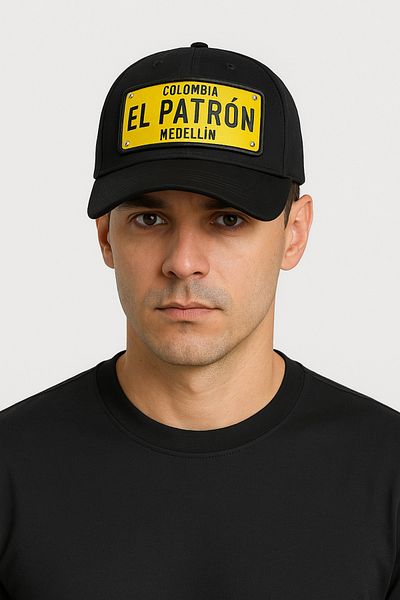 CosmoOutlet El Patron Medellin Colombia Plate Back Adjustable Men's Black-Yellow Hat