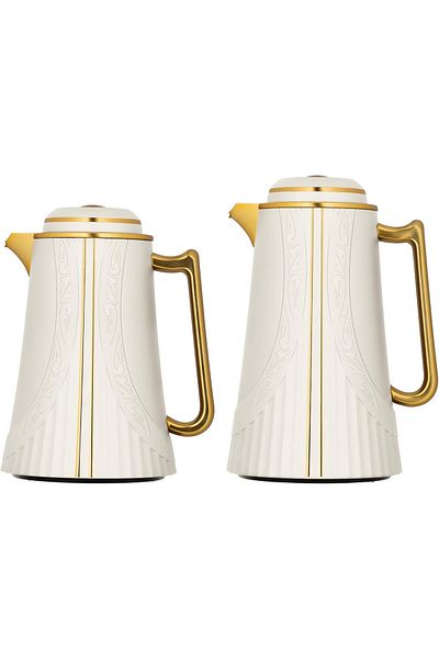 ALSAIF Coffee And Tea Vaccum Flask Set In Ivory/gold / Leak-proof And Keeps Drinks Hot 0.7/1.0 Liter