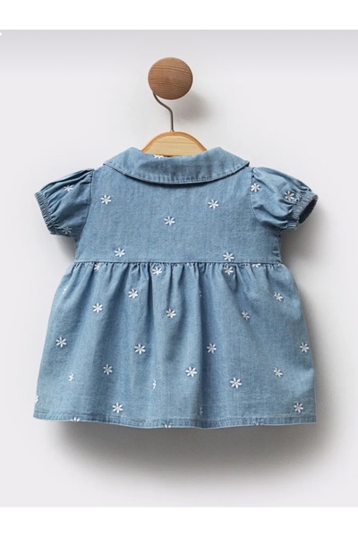 Cassiope Yıldız Nakışlı Kız Bebek Kot Elbise %100 Pamuklu
