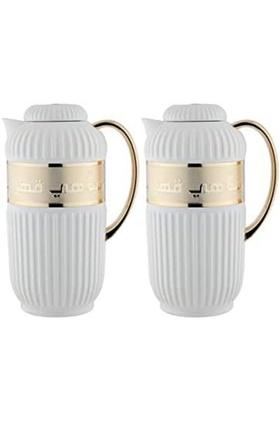 ALSAIF Coffee And Tea Vaccum Flask Set In Ivory/gold / Leak-proof And Keeps Drinks Hot 1.0/1.0 Liter