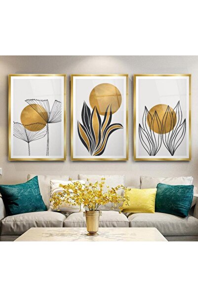 TAULART Tablou din sticlă de lux, cu design detaliat cu crestături aurii, 3 b...