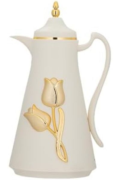 ALSAIF Deva Coffee And Tea Vaccum Flask In Ivory/gold / Leak-proof And Keeps Drinks Hot 1 Liter
