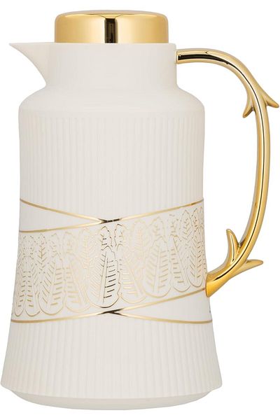 ALSAIF Deva Coffee And Tea Vaccum Flask In Ivory/gold / Leak-proof And Keeps Drinks Hot 1 Liter