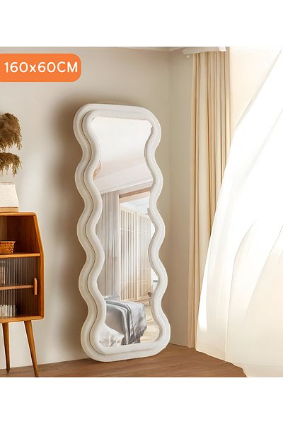 Taimi Rectangular Wavy Mirror 160x60cm wooden frame White
