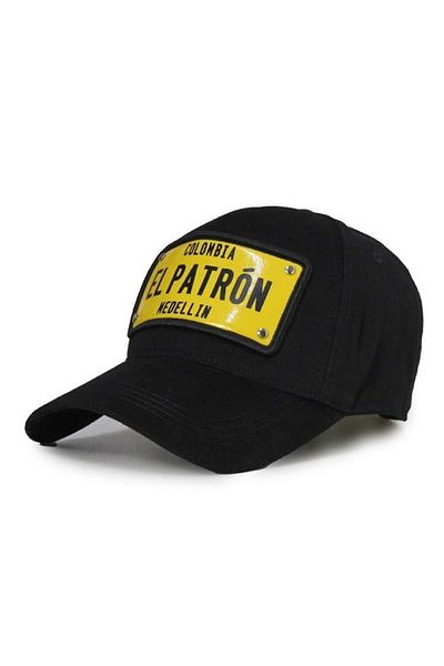 CosmoOutlet El Patron Medellin Colombia Plate Back Adjustable Men's Black-Yellow Hat