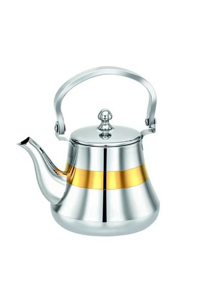 Dania Stainless steel tea kettle with golden decor, made in India, high quality and rust-free, capacity 1.2 liters