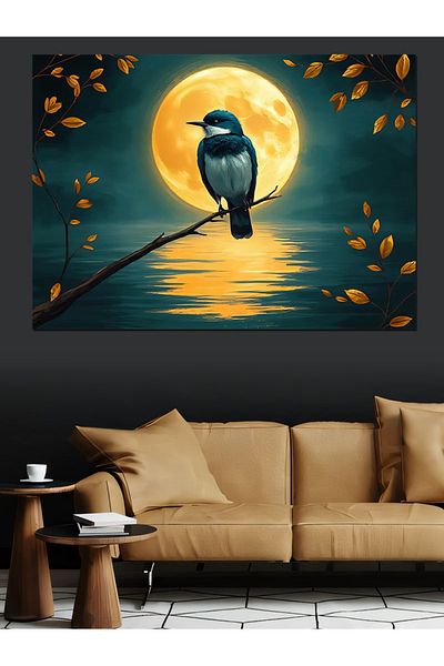 Tablomega Lonely Bird in Moonlight Decorative Canvas - Mdf Wooden Painting