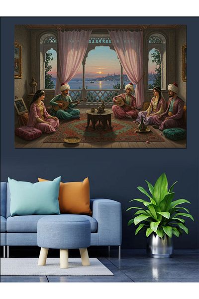 Tablomega Chat Night in the Room with Curtains Decorative Canvas - Mdf Wooden Painting
