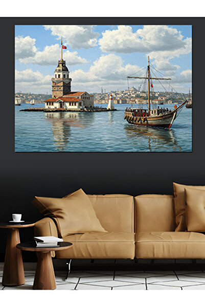 KanvasSepeti Kız Kulesi Manzarası Dekoratif Yağlı boya Dokulu Yüksek kaliteli...