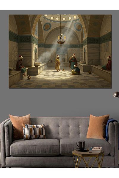 Tablomega Turkish Bath Decorative Canvas in Ottoman - Mdf Wooden Painting