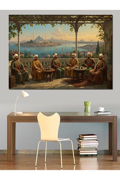 Tablomega Sages Chatting in a Gazebo Decorative Canvas - Mdf Wooden Painting