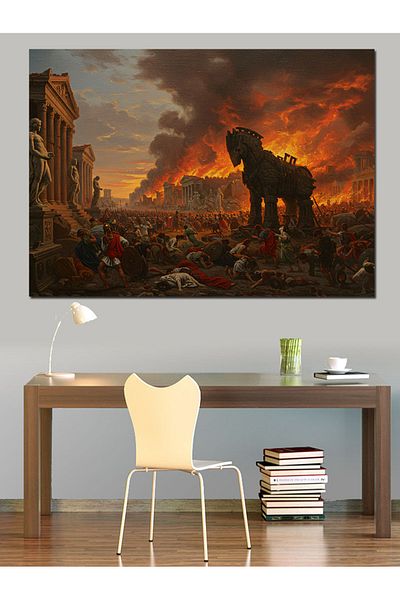 Tablomega Trojan War Decorative Canvas - Mdf Wood Table