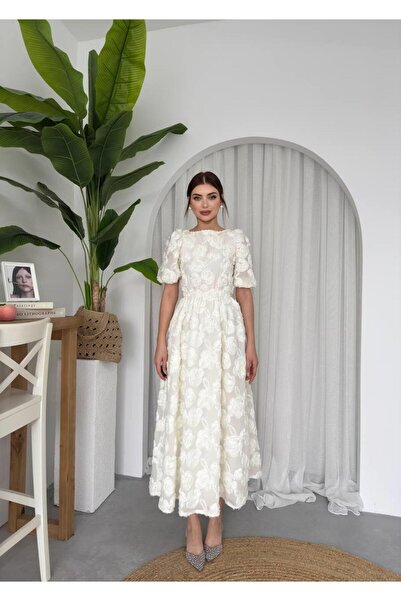 conconmoda Özel Tasarım Gül Dokuma Uzun Estaban Elbise