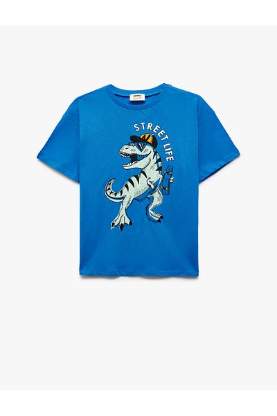 Koton New Season Dinosaur Printed Crew Neck Short Sleeve Cotton T-Shirt