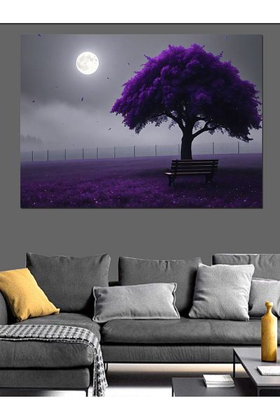 Tablomega Night under the Purple Tree Decorative Canvas - Mdf Wooden Painting