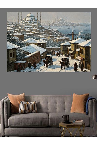 Tablomega Snowy Old Istanbul Decorative Canvas - Mdf Wooden Painting