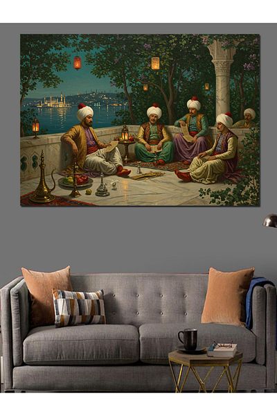 Tablomega Evening Tea with Conversation in the Garden Decorative Canvas - Mdf Wood Table