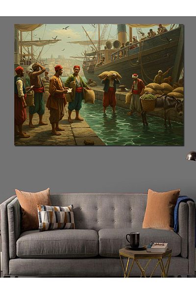 Tablomega Crowds Gathered at the Portside Decorative Canvas - Mdf Wooden Painting