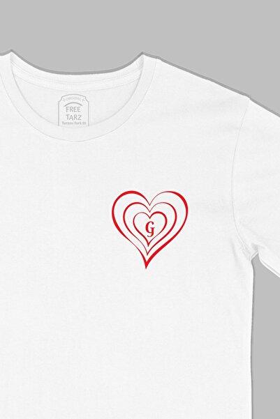 Free Tarz Valentine's Day Special Initial U Printed Pocket Design White T-Shirt