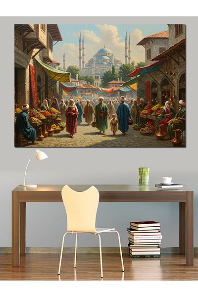 Tablomega Eid Crowd in Front of Mosque Decorative Canvas - Mdf Wooden Painting