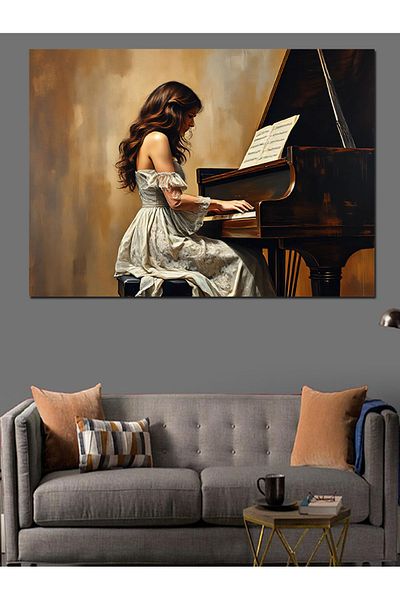 Tablomega Elegant Evening Melody on the Piano Decorative Canvas - Mdf Wooden Painting