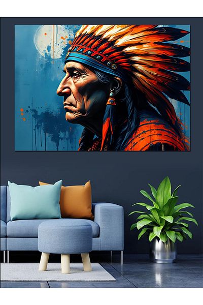 Tablomega Proud Look of Native American Warrior Decorative Canvas - Mdf Wood Painting